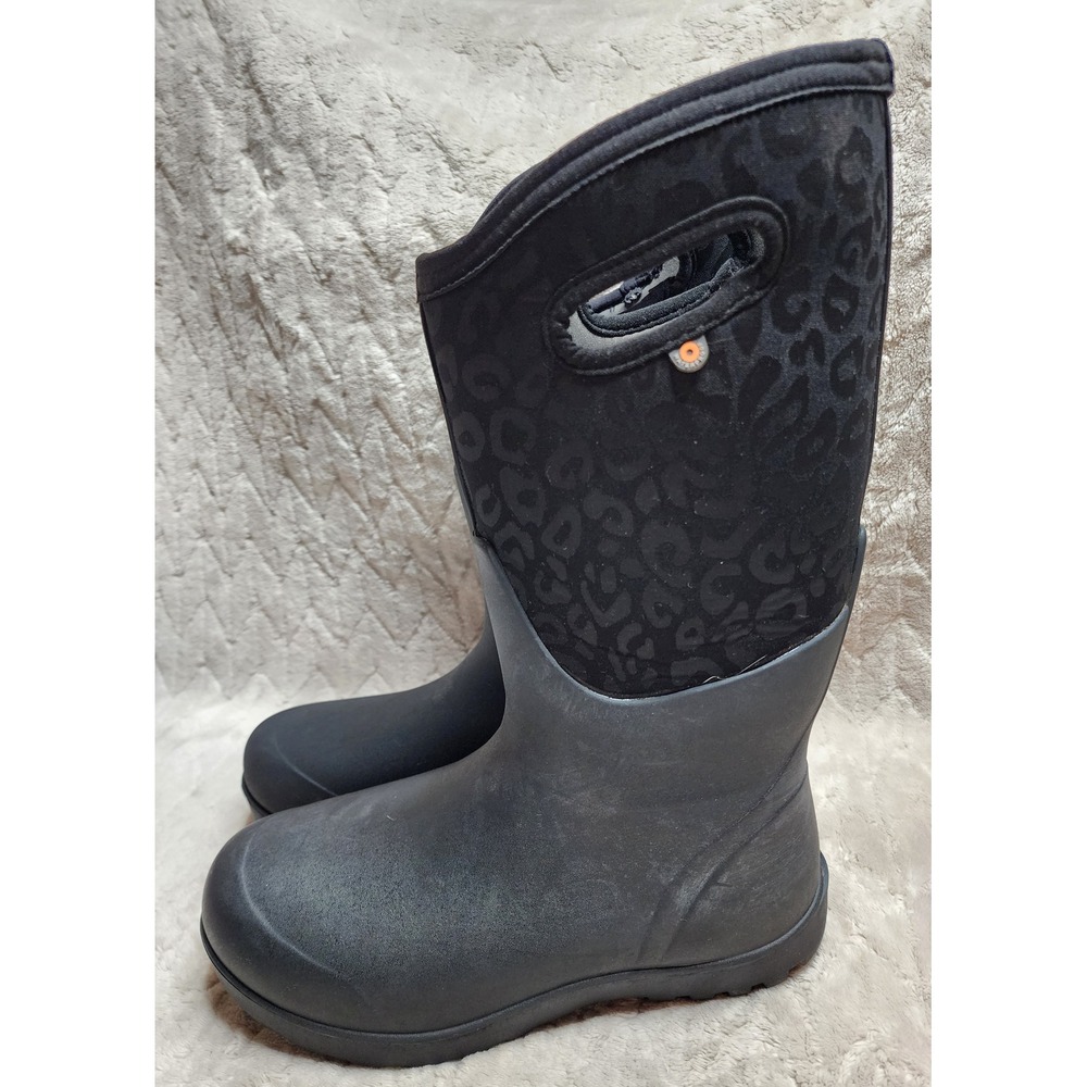 Bogs Neo-Classic Tall Leopard Black Waterproof Insulated Winter Boots Womens 9